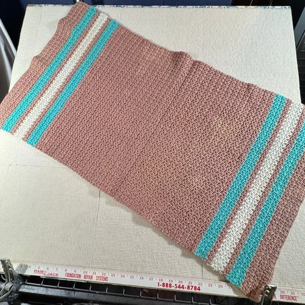 Handmade Crochet Striped Car Seat/Stroller/Pet Blanket 18.5 x 20.5  See NOTE